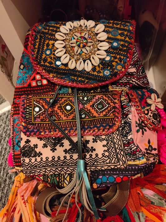 Skiathos Backpack made from Afghan fabric and charms