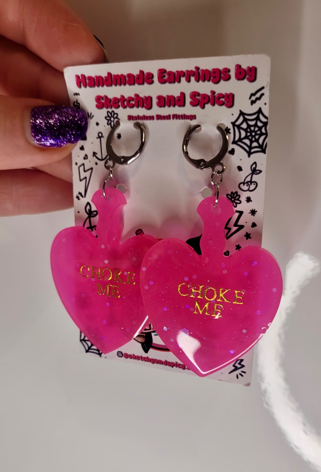 CHOKE ME Hot Pink Heart Paddle Earrings - Shepherd Hooks