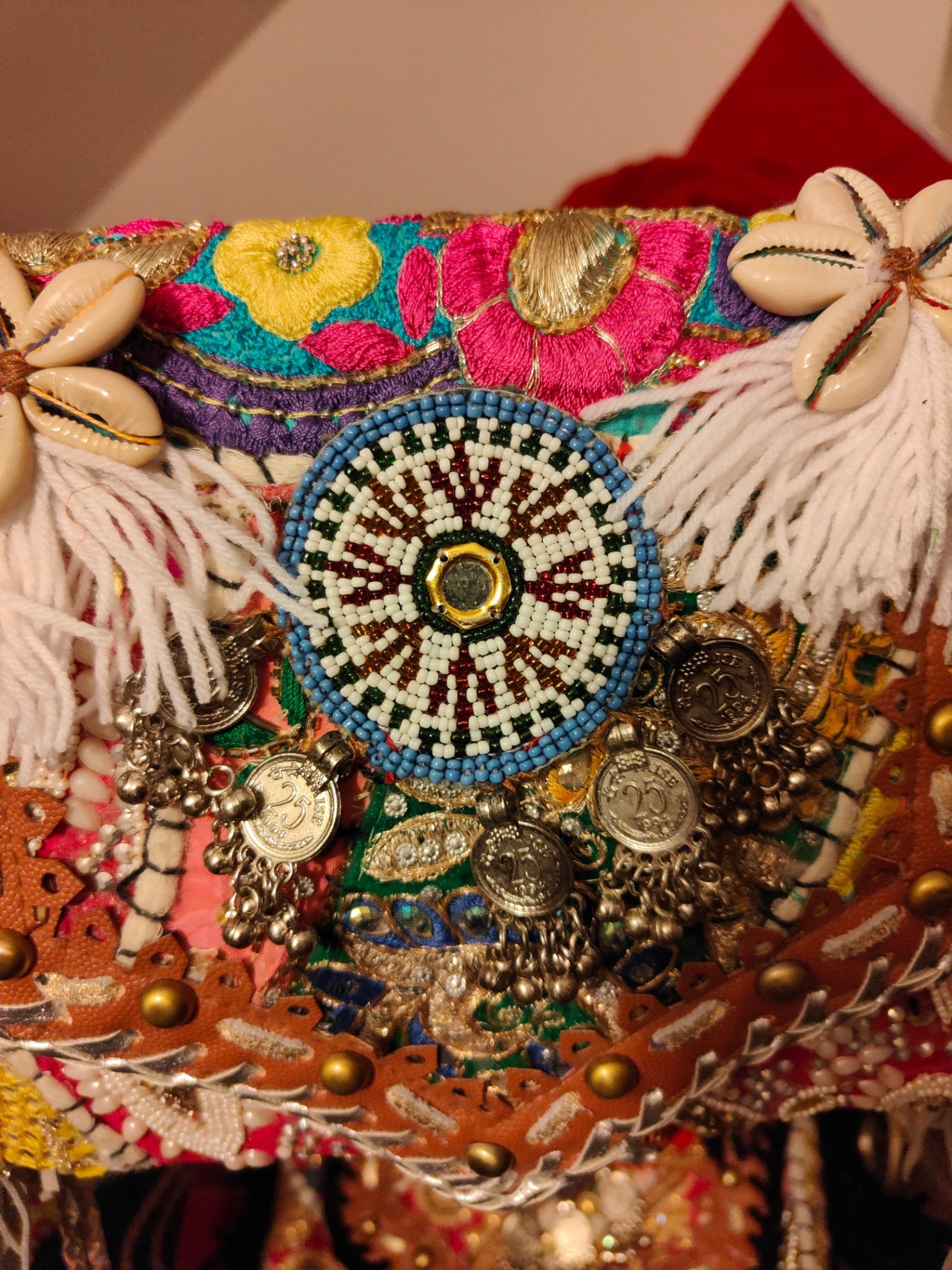 Chilean Boho bag - silver coins shells tassles 