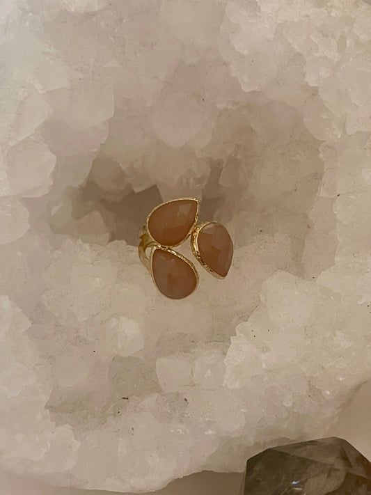 Rose Quartz Topaz Triple Pear Ring