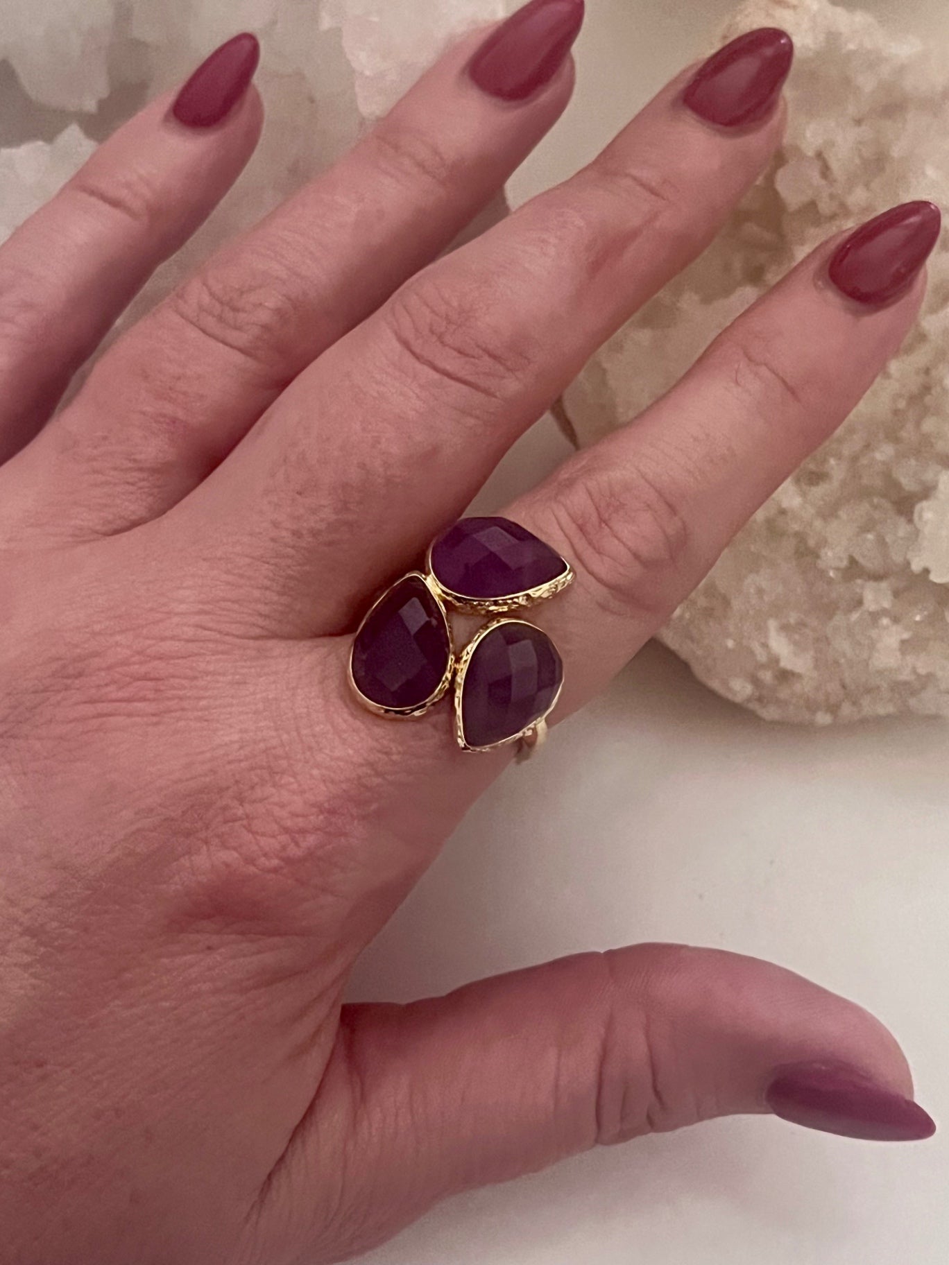 Anethyst Topaz Triple Pear Ring