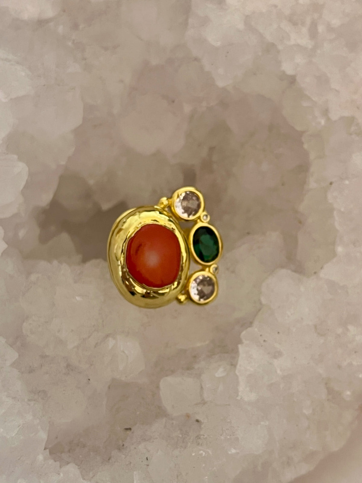 Coral and Green Topaz Ring