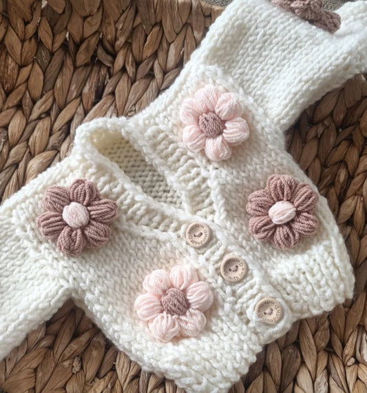 3-4yrs Handknitted Daisy Cardigan 