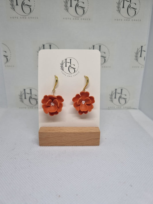 Orange flower earrings