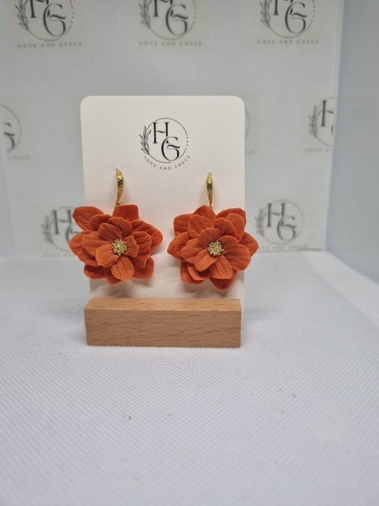 Orange statement floral earrings