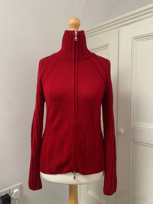 100% pure merino wool red knit zip up