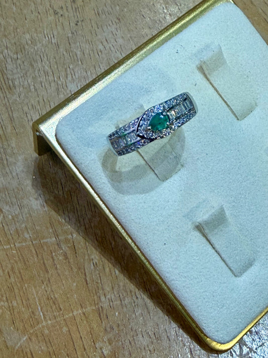 Emerald CZ Crystal silver Rng Adjustable 