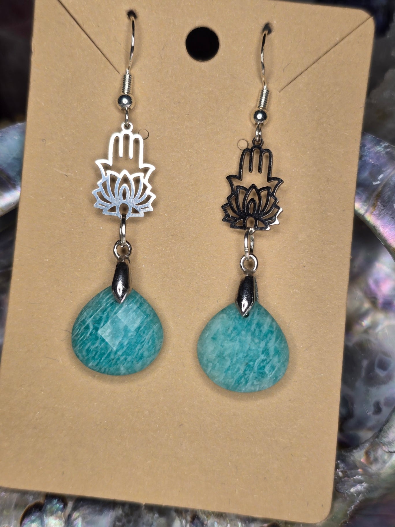 Amazonite hamsa hand earrings 