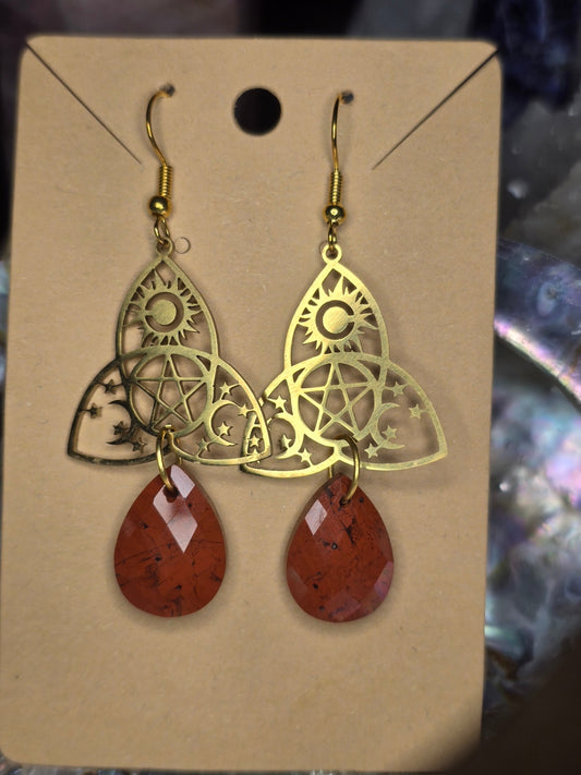 Red jasper triquetra earrings 