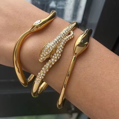 Serpent Crystal Cuff Bracelet – Gold