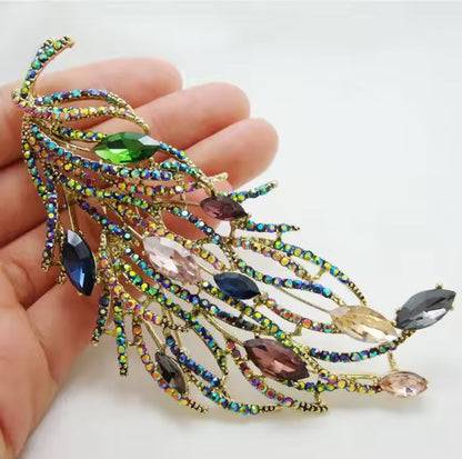 Large Crystal Feather Brooch