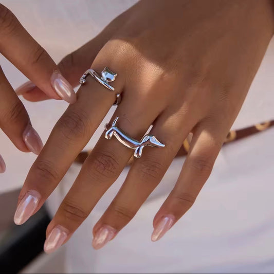 Silver Crystal Sausage Dog Ring