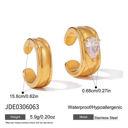 Gold Oval Crystal Duo Ear Cuff