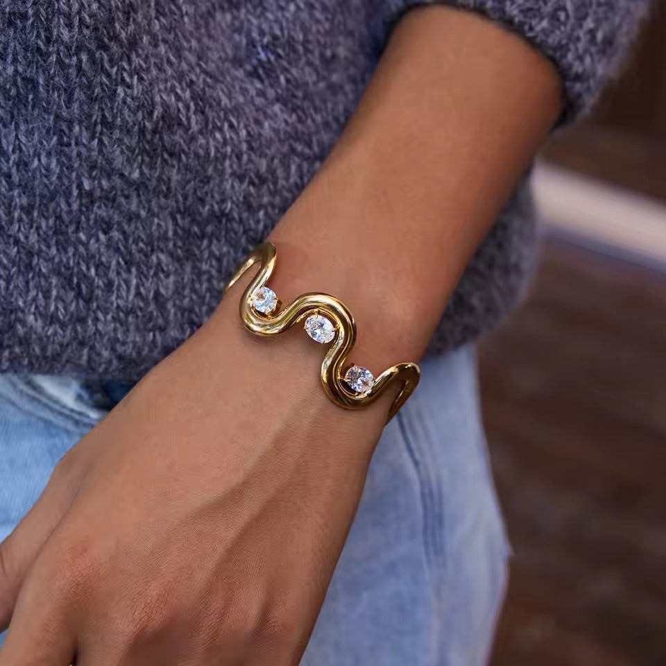 Gold Crystal Wave Bangle