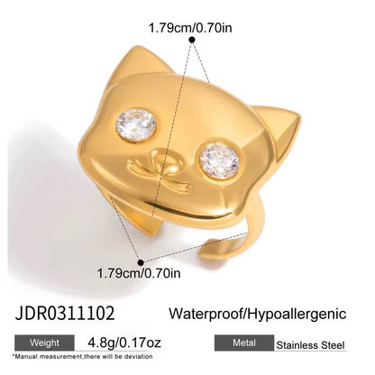 Gold Crystal Eye Cat Ring