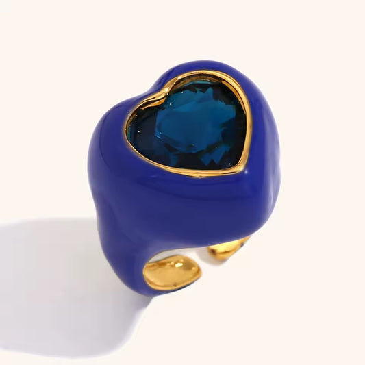 Blue Jewel Heart Ring Size 7