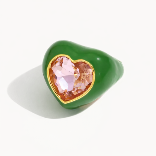 Green Jewel Heart Ring Size 7