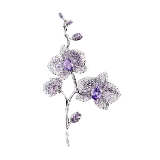 Purple Orchid CZ Crystal Brooch