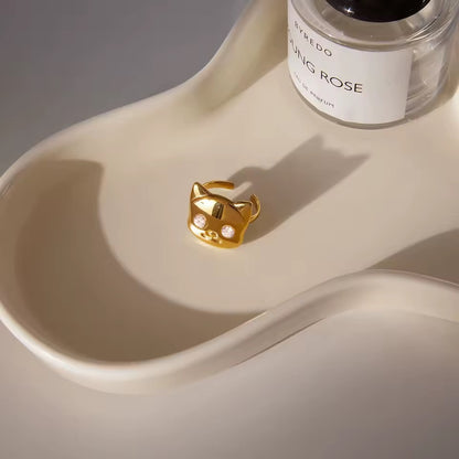 Gold Crystal Eye Cat Ring