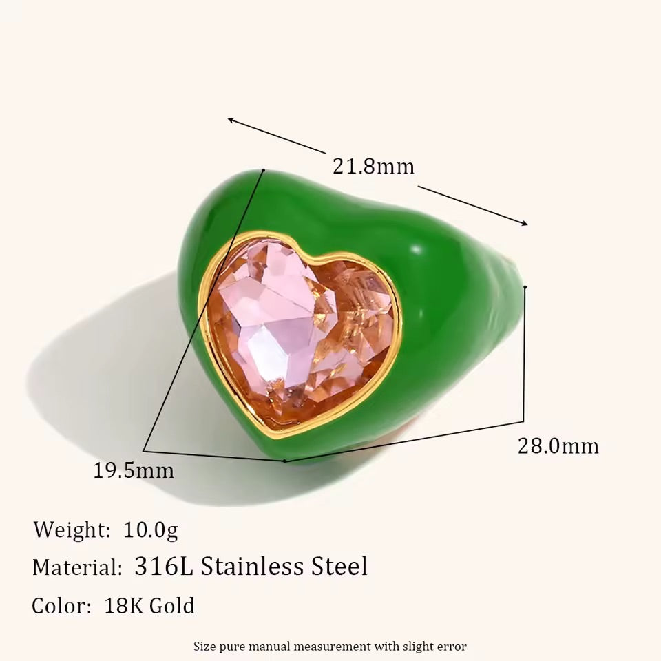Pink Jewel Heart Ring Size 7
