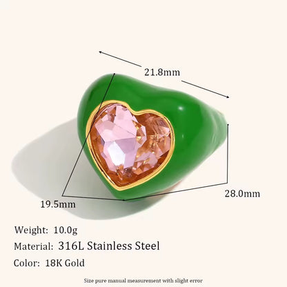 Pink Jewel Heart Ring Size 7