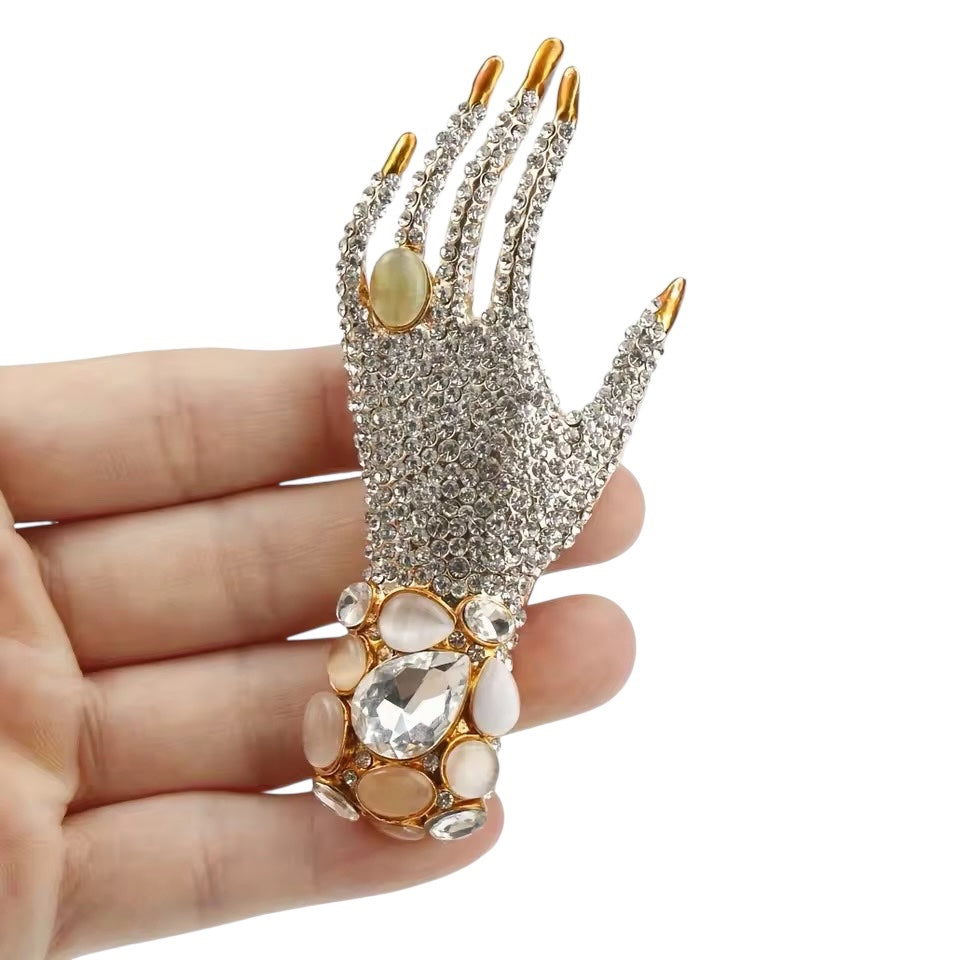 Crystal Hand Brooch