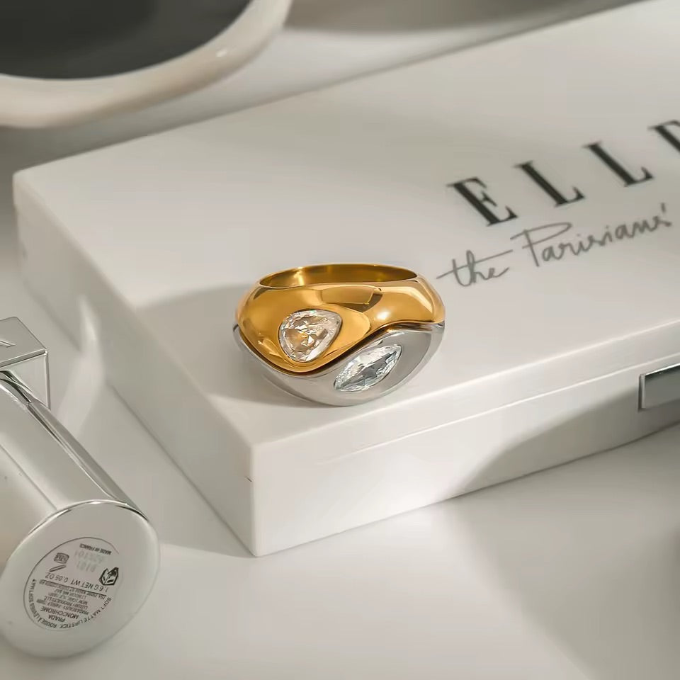 Mixed Metal Crystal Yin And Yang Ring