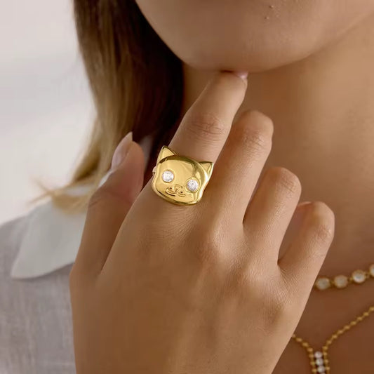 Gold Crystal Eye Cat Ring