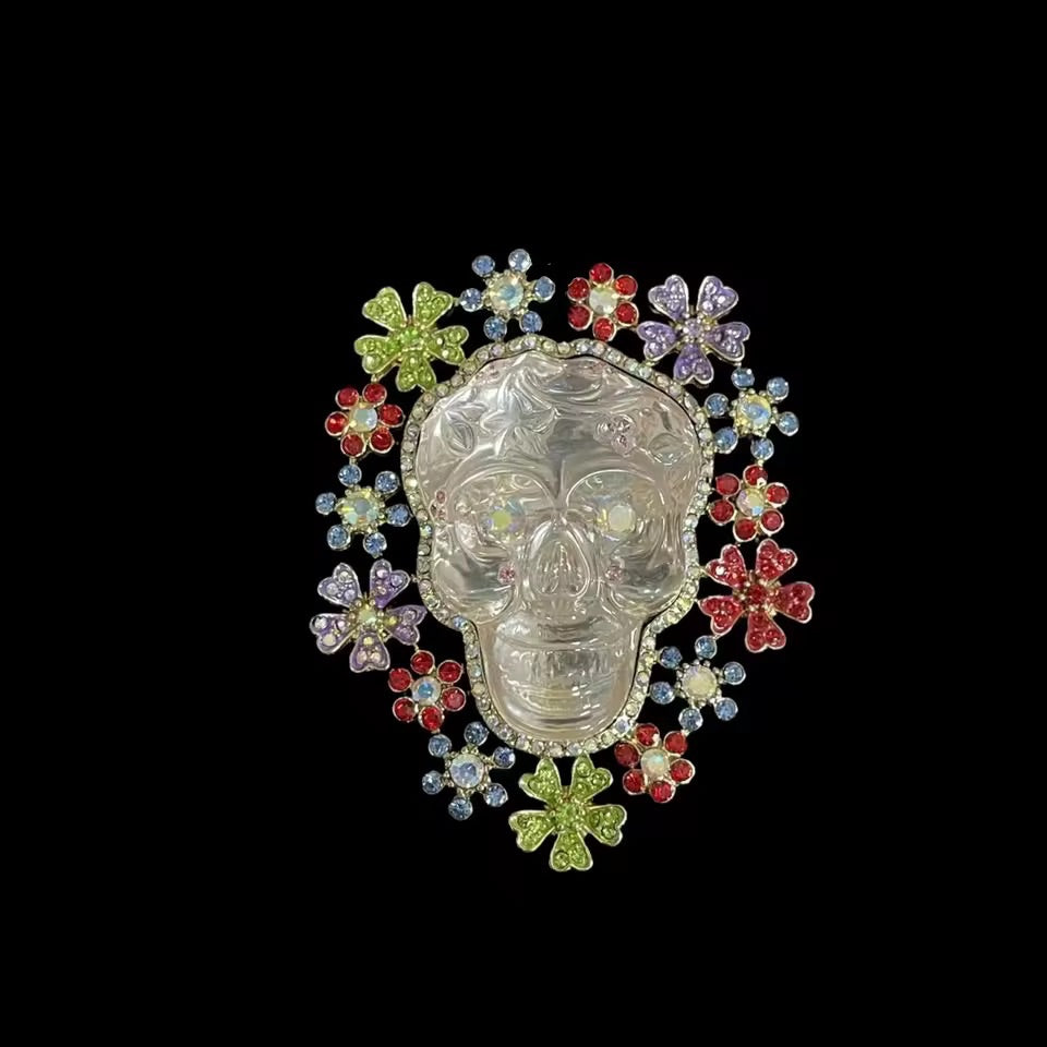 Skull Crystal Jewell Brooch 