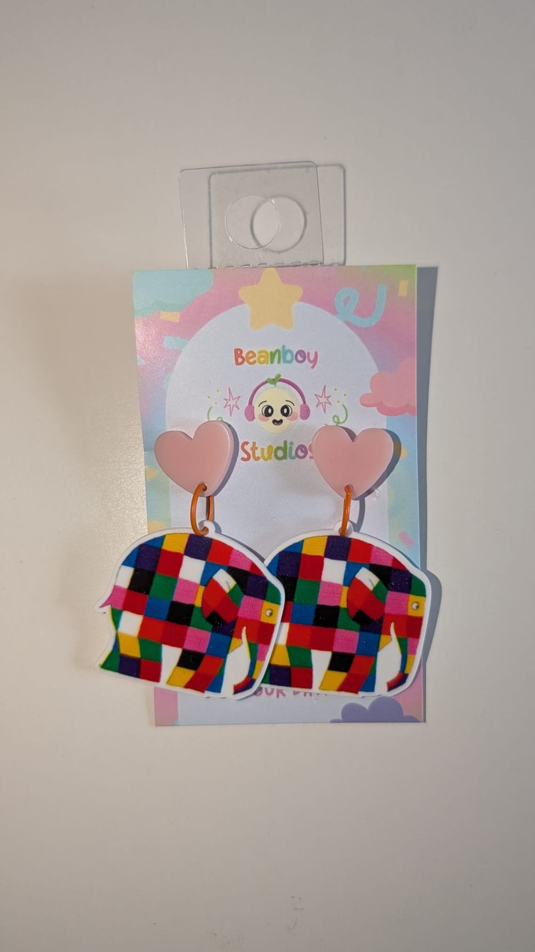 Colourful elephant heart earrings