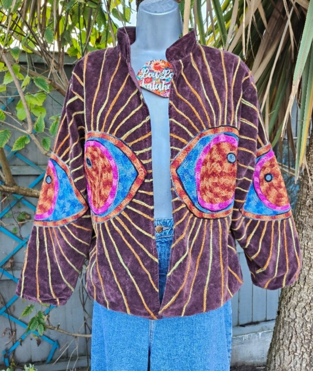 Wanderlust evil eye protection velvet jacket Plum