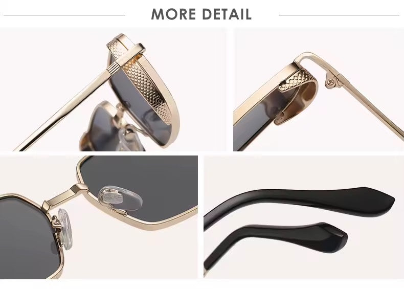 Retro Rectangle Metal Sunglasses Gold Brown