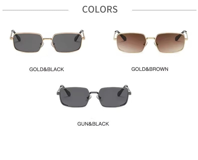 Retro Rectangle Metal Sunglasses Gold Brown