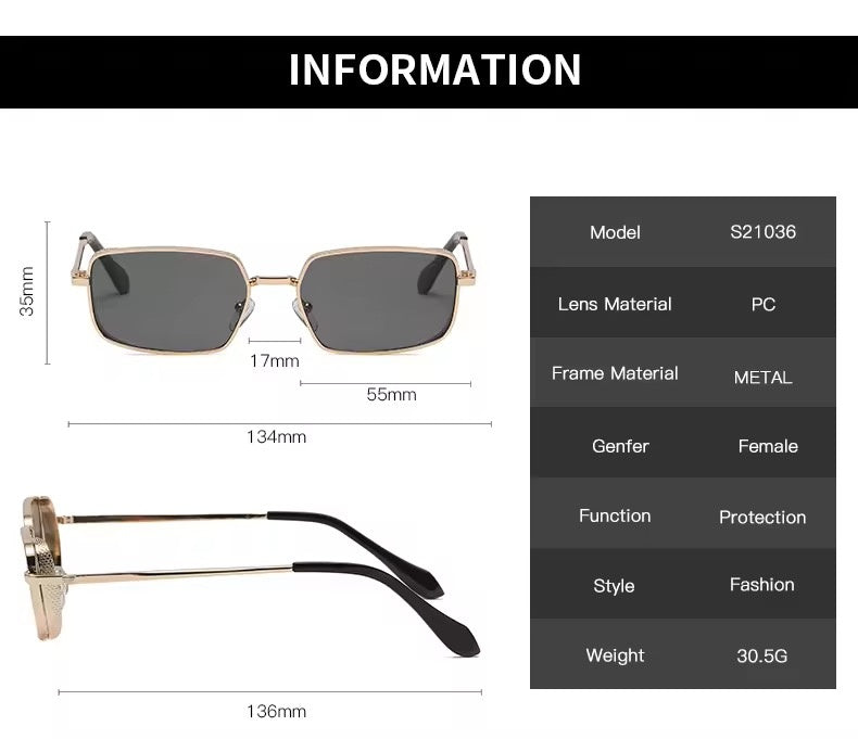 Retro Rectangle Metal Sunglasses Gold Black