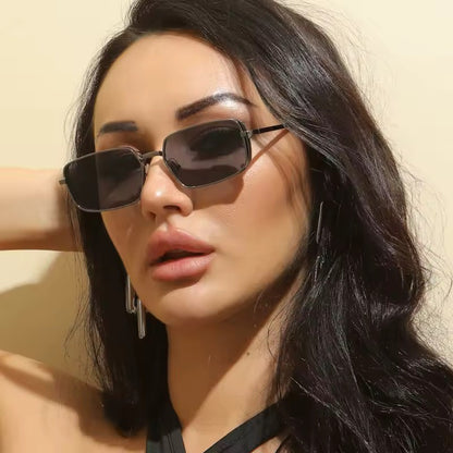 Retro Rectangle Metal Sunglasses Gold Black