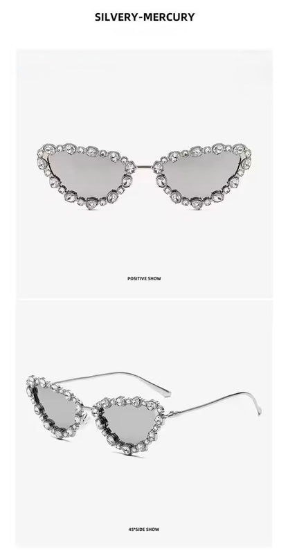 Crystal Cat Eye Sunglasses Silver Mercury