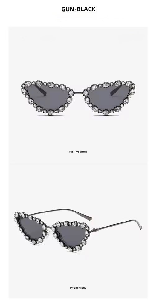 Crystal Cat Eye Sunglasses Gun Black