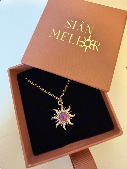 Purple and gold sun necklace 