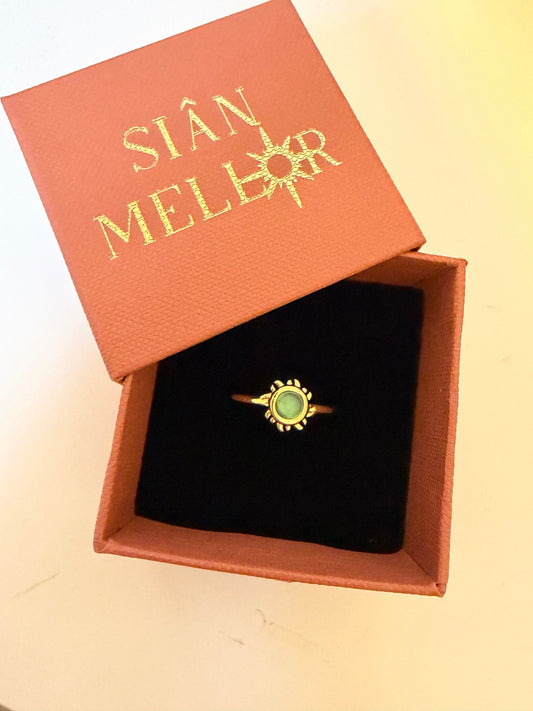 Gold, blue centre sun extendable ring 