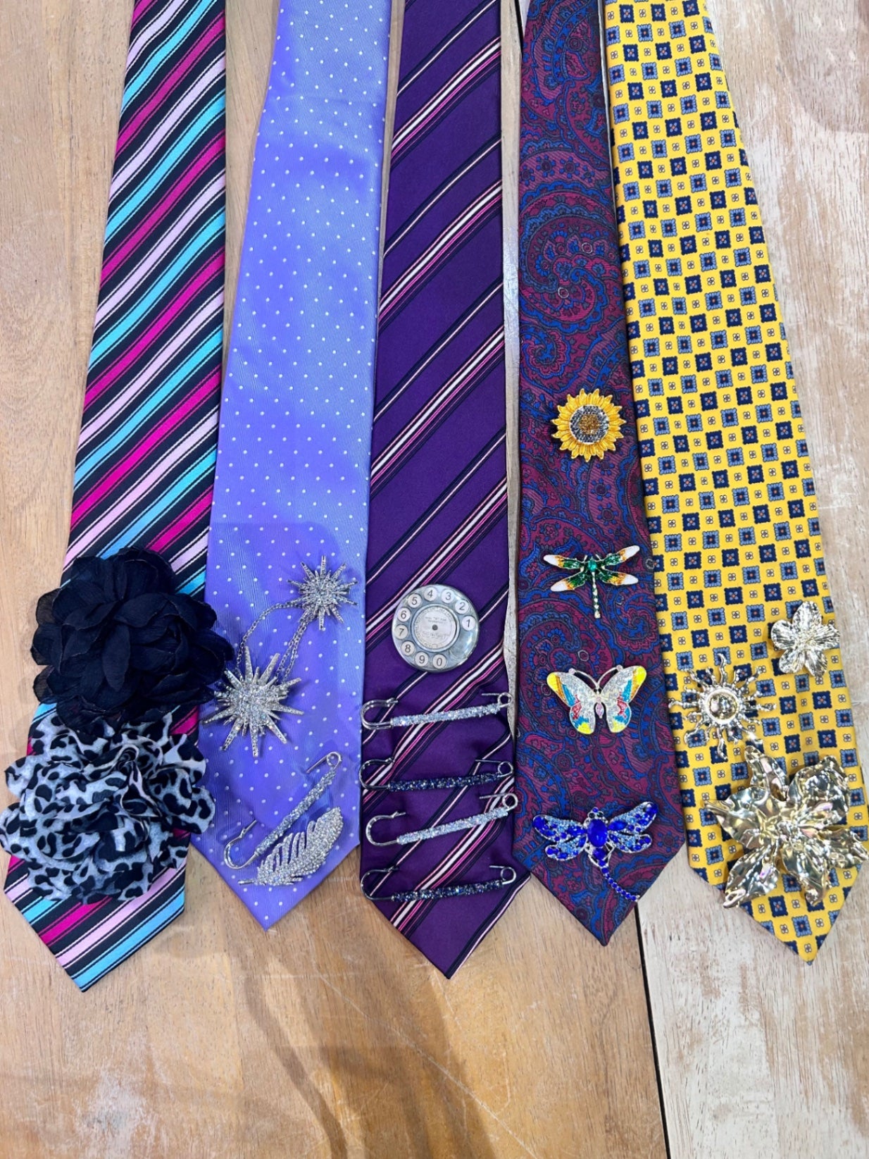 Vintage Tie Reworked - Lilac Silver Feather