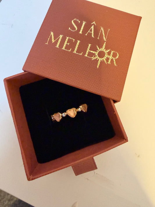 Pink hearts gold ring extendable 