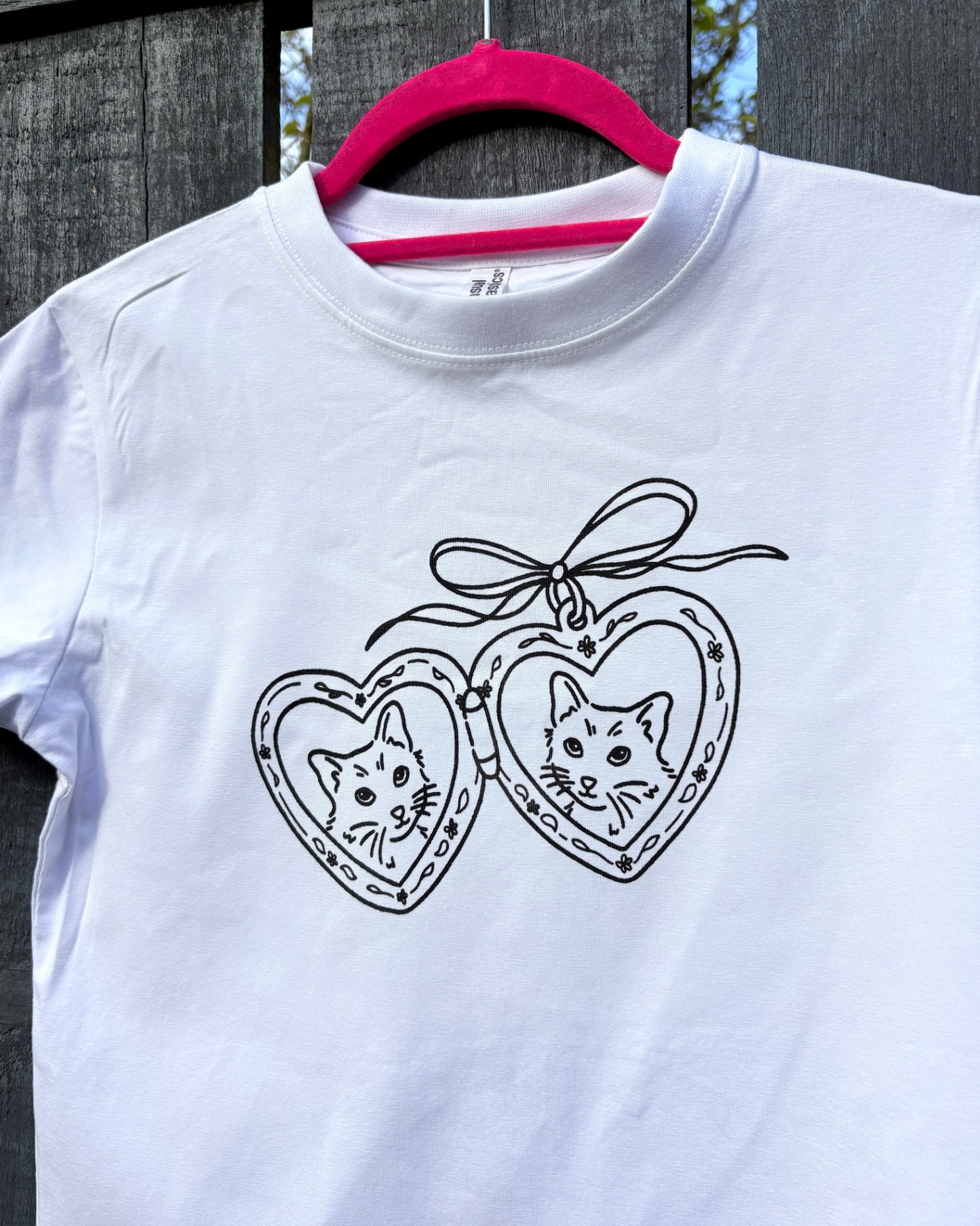 Cat Locket Screen Printed Baby Tee - XL