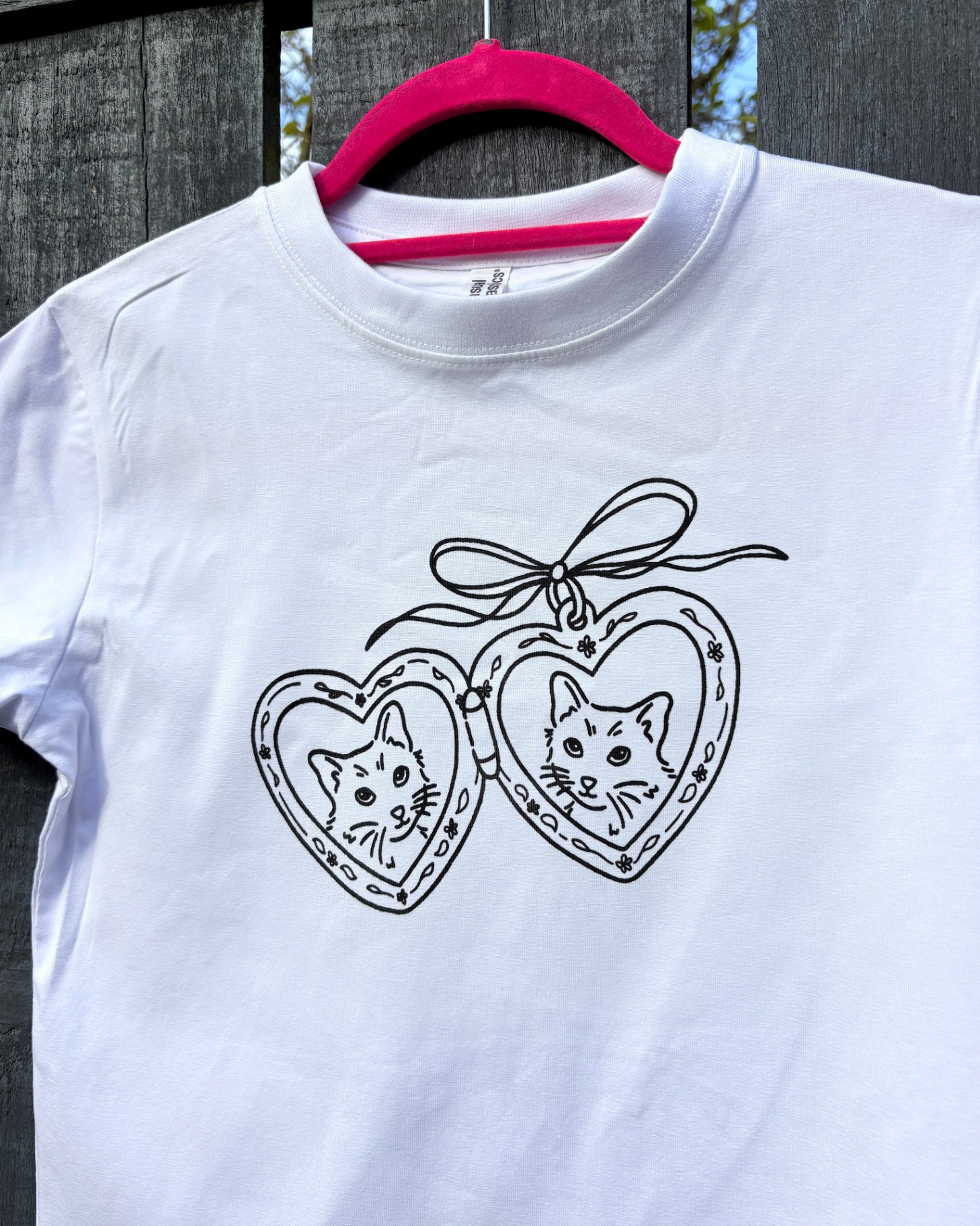 Cat Locket Screen Printed Baby Tee - XL