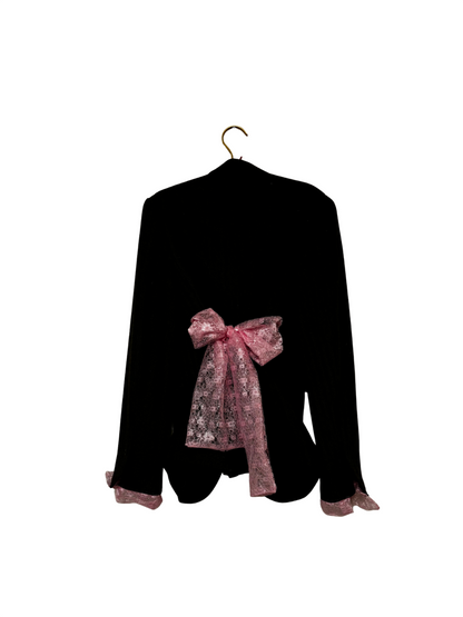 Military style jacket with oversized bow 