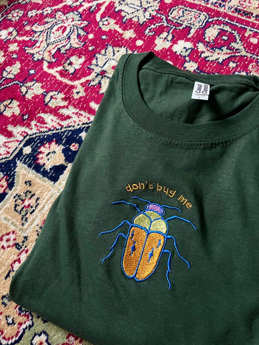 Don't Bug Me Beetle Embroidered Unisex Green T-Shirt - XL