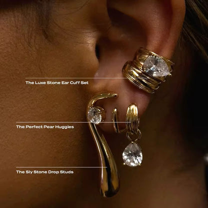 Gold Crystal Pear Cut Double Ear Cuff