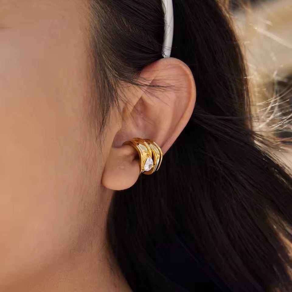 Gold Crystal Pear Cut Double Ear Cuff
