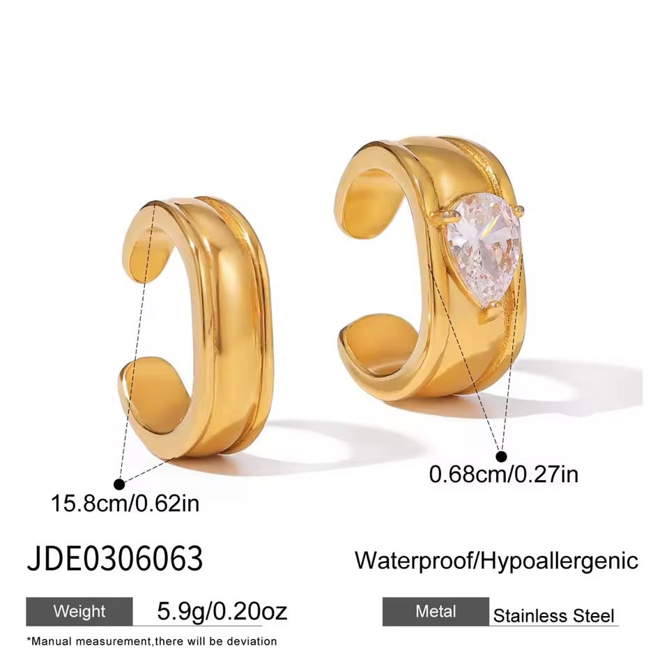 Gold Crystal Pear Cut Double Ear Cuff