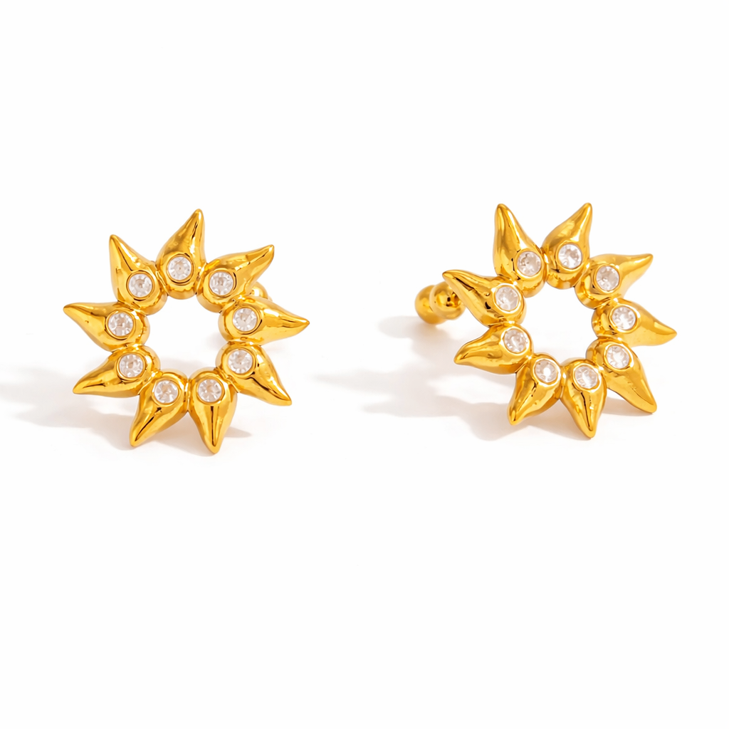 Gold Sun Crystal Ear Cuff Single Piece 