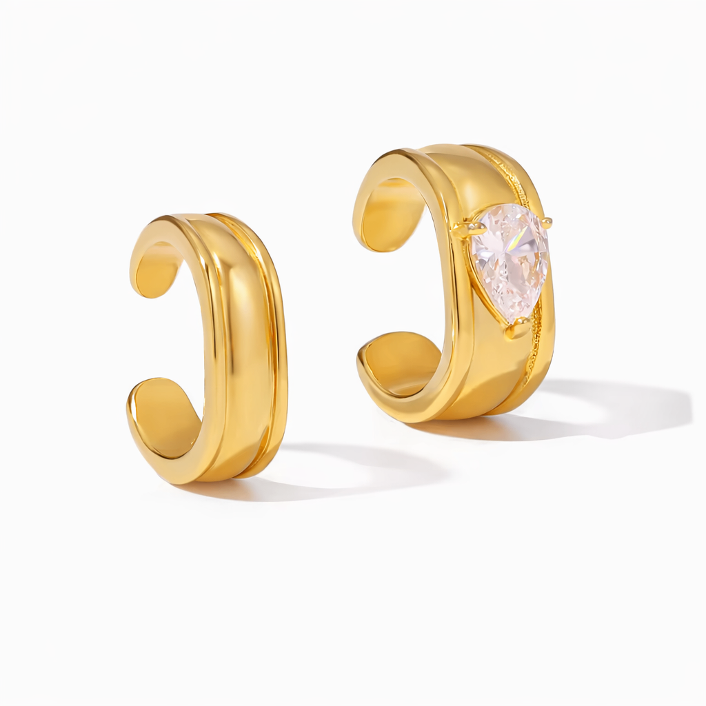 Gold Crystal Pear Cut Double Ear Cuff